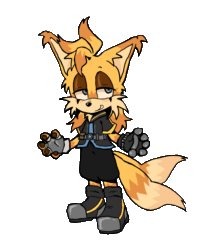 Size: 1206x1469 | Tagged: safe, artist:redstarring, miles "tails" prower, nine, sonic prime, 2026, alternate universe, animated, arms out, au:twin tails, blinking, ear fluff, eyes closed, fur markings, gif, infinite loop, lidded eyes, pawpads, simple background, smile, solo, transparent background