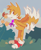 Size: 1187x1443 | Tagged: safe, artist:mxsxbxl, miles "tails" prower, 2024, bending over, flower, grass, looking at viewer, lotus, one fang, outline, plant, rhythm badge, smile, solo