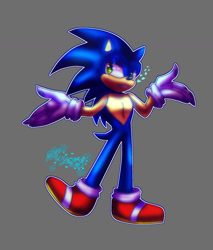 Size: 1280x1503 | Tagged: safe, artist:nwysperia03, sonic the hedgehog, 2026, grey background, heart, lidded eyes, outline, signature, simple background, smile, solo, speedpaint available, speedpaint in description, standing, standing on one leg, youtube link in description