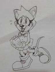 Size: 1836x2405 | Tagged: safe, artist:transgender-battlekukku, barry the quokka, 2023, barrybetes, cute, eyelashes, greyscale, hands together, monochrome, nonbinary, nonbinary barry, skirt, smile, solo, solo nonbinary, standing, standing on one leg, traditional media