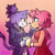Size: 1500x1500 | Tagged: safe, artist:vhakigo, amy rose, blaze the cat, 2026, amy x blaze, duo, gradient background, hand on face, heart, holding hands, lesbian, looking at each other, pride, pride month, shipping, smile, standing