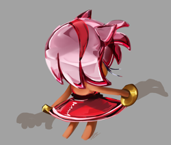 Size: 2116x1794 | Tagged: safe, artist:lemonade-pop, amy rose, 2026, eyes closed, from behind, glass, grey background, lineless, simple background, solo, standing