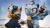 Size: 2048x1152 | Tagged: safe, artist:beastieprojects, artist:gameguybenn, tangle the lemur, whisper the wolf, lemur, wolf, 2026, 3d, clenched fist, clouds, daytime, duo, eyes closed, fangs, female, grin, looking ahead, looking offscreen, outdoors, pointing, smile, standing
