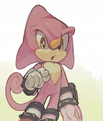 Size: 1883x2209 | Tagged: safe, artist:yyamssoup, espio the chameleon, 2026, :o, fingers together, gradient background, looking at viewer, male, mouth open, solo, standing