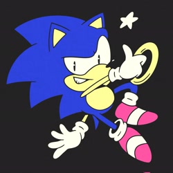 Size: 2048x2047 | Tagged: safe, artist:same8189, sonic the hedgehog, 2026, birthday, black background, classic sonic, flat colors, holding something, male, ring, simple background, smile, solo, star (symbol), thumbs up