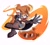 Size: 1620x1464 | Tagged: safe, artist:lebluenooki, whisper the wolf, wisp, wolf, 2026, ambiguous gender, duo, fangs, female, happy, holding something, looking offscreen, mouth open, open smile, orange wisp, reaching out, simple background, smile, trail, white background