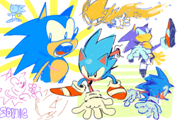 Size: 500x340 | Tagged: safe, artist:r0b0t1m3, sonic the hedgehog, super sonic, male, scar, sketch, sketch page, smile, solo, super form, top surgery scars, trans boy sonic, trans male, transgender