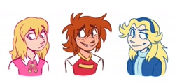 Size: 2048x972 | Tagged: safe, artist:sanctuary-sonic-au, chris thorndyke, maria robotnik, human, 2025, disabled, eye clipping through hair, eyewear on head, freckles, frown, headshot, helen, missing tooth, smile, trio