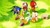 Size: 2048x1152 | Tagged: safe, artist:endyrendy, amy rose, cheese (chao), cream the rabbit, knuckles the echidna, miles "tails" prower, sonic the hedgehog, chao, echidna, fox, hedgehog, rabbit, 2026, arms folded, daytime, female, flower, from above, grass, group, looking up, male, mouth open, neutral chao, open smile, outdoors, rock, smile, sonic advance 3, standing, thumbs up, waving