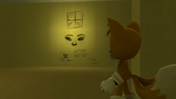 Size: 1920x1080 | Tagged: safe, artist:greatwhite studios, miles "tails" prower, 3d, graffiti, looking at something, screencap, solo, the backrooms