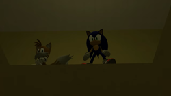 Size: 1920x1080 | Tagged: safe, artist:greatwhite studios, miles "tails" prower, sonic the hedgehog, 3d, duo, from below, looking down, screencap, the backrooms
