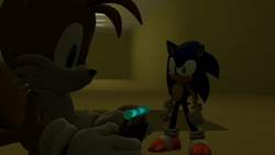 Size: 1920x1080 | Tagged: safe, artist:greatwhite studios, miles "tails" prower, sonic the hedgehog, 3d, duo, holding something, looking at something, looking at them, screencap, the backrooms