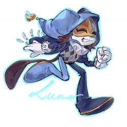 Size: 2048x2048 | Tagged: safe, artist:threedots000, 2025, agender, agender soleil, blue outline, character name, eyes closed, grin, lunar the suger glider, outline, running, simple background, smile, soleil the sugar glider, solo, solo agender, sugar glider, text, white background