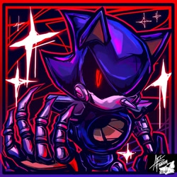 Size: 1200x1200 | Tagged: safe, artist:inkotal, metal sonic, 2026, agender, black sclera, border, glowing eyes, looking at viewer, outline, robot, signature, solo, solo agender, sparkles