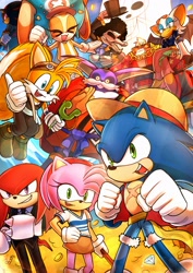 Size: 2895x4096 | Tagged: safe, artist:amba_si, amy rose, big the cat, cream the rabbit, e-123 omega, knuckles the echidna, miles "tails" prower, rouge the bat, shadow the hedgehog, sonic the hedgehog, vector the crocodile, one piece