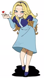 Size: 1153x2048 | Tagged: safe, artist:butterrrmoth, maria robotnik, human, 2026, bending over, blushing, blushing knees, eye clipping through hair, eyebrow clipping through hair, hand on hip, heart, lidded eyes, looking at viewer, shadow (lighting), signature, simple background, smile, solo, white background