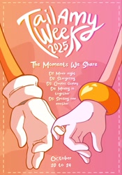 Size: 1431x2048 | Tagged: safe, artist:michhart, amy rose, miles "tails" prower, 2025, amy x tails, duo, english text, fingers together, poster, shipping, straight, tailamy week, text