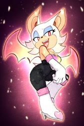 Size: 1375x2048 | Tagged: safe, artist:sonicmathews, rouge the bat, 2026, glowing, lidded eyes, mouth open, smile, solo, super form, super rouge