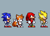 Size: 582x423 | Tagged: safe, artist:mars gainsboro, knuckles the echidna, miles "tails" prower, sonic the hedgehog, super sonic, echidna, fox, hedgehog, 2026, classic knuckles, classic sonic, classic sonic (universe), classic tails, clenched fists, grey background, group, male, no mouth, official artwork, pixel art, self paradox, simple background, super form