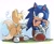 Size: 1766x1445 | Tagged: safe, artist:leum439, miles "tails" prower, sonic the hedgehog, fox, hedgehog, daytime, duo, looking at each other, male, speech bubble, talking