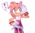Size: 713x671 | Tagged: safe, artist:regrat1704, amy rose, hedgehog, 2026, dress, exclamation mark, hand on hip, riders outfit, salute, simple background, smile, solo, speech bubble, standing, white background