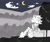 Size: 1200x1000 | Tagged: safe, artist:aoshibazakura95, mephiles the dark, comic:tenebrae, sonic and the black knight, 2025, building, crescent moon, greyscale, monochrome, moon, outdoors, sitting, sketch, solo, spot color