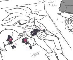 Size: 1200x1000 | Tagged: safe, mephiles the dark, silver the hedgehog, comic:tenebrae, sonic and the black knight, 2025, bed, eyes closed, greyscale, japanese text, lying back, lying down, monochrome, mouth open, pillow, sleeping, spot color, zzz