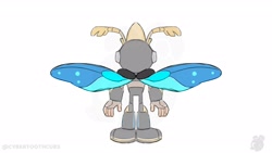 Size: 1920x1080 | Tagged: safe, artist:twincubcakes, gemerl, beetle, 2026, back view, male, mobianified, redesign, simple background, solo, standing, watermark, white background, wings