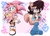 Size: 2048x1463 | Tagged: safe, artist:hunibunnii, amy rose, sally acorn, chipmunk, hedgehog, 2026, abstract background, adult, character name, chest fluff, duo, english text, female, hand on hip, heart, looking at viewer, naked, older, pose, raised leg, redesign, ringblader, sally's vest and boots, smile, smiling at viewer