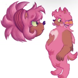 Size: 1290x1292 | Tagged: safe, artist:sonicattos, amy rose, 2026, alternate hairstyle, arm fluff, beanbrows, duality, fur markings, paws, side view, simple background, solo, standing, white background