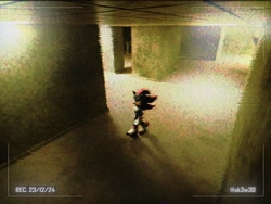 Size: 2048x1536 | Tagged: safe, artist:sk3w_3d, shadow the hedgehog, 2026, camera, crossover, recording, solo, the backrooms, walking