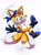 Size: 1497x2048 | Tagged: safe, artist:djraccoon4, miles "tails" prower, fox, 2026, alternate outfit, blue gloves, blue shoes, boots, ear piercing, earring, headscarf, looking at viewer, male, mid-air, pirate outfit, signature, simple background, smile, solo, sparkles, white background