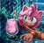 Size: 1740x1720 | Tagged: safe, artist:lemonade-pop, amy rose, hedgehog, 2026, berry, blueberry, drink, female, food, fruit, lineless, looking at something, pool, smile, smoothie, solo, straw, swimming, swimsuit, water