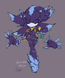 Size: 1000x1200 | Tagged: safe, artist:aoshibazakura95, mephiles the dark, comic:tenebrae, alternate universe, eyes closed, grey background, japanese text, simple background, solo