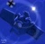 Size: 2048x2012 | Tagged: safe, artist:xitally_99, sonic the hedgehog, hedgehog, sonic adventure 2, 2026, 35 days sonic, blue background, board, english text, falling, g.u.n logo, helicopter, lens flare, looking at viewer, male, mi-24 hind, mid-air, monochrome, redraw, signature, simple background, smile, solo, spot color, text, upside down, vehicle