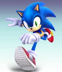 Size: 1770x2048 | Tagged: safe, artist:adverse56, sonic the hedgehog, 2026, 3d, gradient background, looking at viewer, redraw, running, smile, solo, sonic generations, treads
