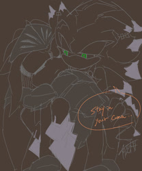 Size: 1000x1200 | Tagged: safe, artist:aoshibazakura95, mephiles the dark, silver the hedgehog, comic:tenebrae, sonic and the black knight, armor, brown background, carrying them, duo, english text, eyes closed, lidded eyes, looking at them, monochrome, simple background, sir galahad, sketch, speech bubble