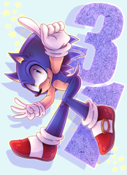 Size: 3200x4400 | Tagged: safe, artist:violetstardoesart, sonic the hedgehog, hedgehog, sonic adventure, sonic adventure 2, sonic and the black knight, 2022, anniversary, chili dog, classic sonic, dialogue, english text, food, hot dog, looking at viewer, male, number, pose, solo, sonic boom (tv), sonic manga, star (symbol)