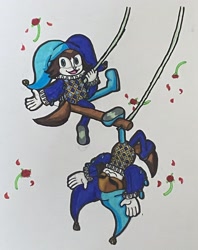 Size: 1618x2048 | Tagged: safe, artist:snk_lrd, 2026, duality, lunar the suger glider, nonbinary, smile, soleil the sugar glider, solo, solo nonbinary, sugar glider, traditional media