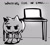 Size: 1037x923 | Tagged: safe, artist:amydaily, amy rose, hedgehog, 2026, :|, amybetes, computer, cute, english text, female, grey background, line art, monochrome, simple background, sitting, sketch, solo, table, text