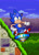 Size: 1219x1693 | Tagged: safe, artist:pastafrolas, sonic the hedgehog, hedgehog, marble garden zone, 2019, abstract background, balancing, classic sonic, classic sonic (universe), clouds, daytime, grass, male, outdoors, solo, sonic the hedgehog 3, spinning top, worried