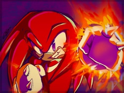 Size: 2752x2064 | Tagged: safe, artist:jovialnightz, knuckles the echidna, echidna, 2026, fighting, grin, looking at viewer, male, punching, solo