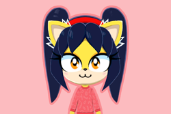Size: 750x500 | Tagged: safe, artist:launchbase43mii, honey the cat, 2026, :3, looking at viewer, outline, pink background, simple background, smile, solo, standing, tomodachi life:living the dream