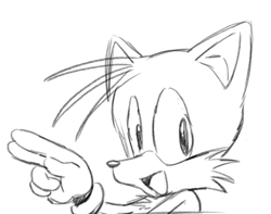 Size: 577x454 | Tagged: safe, artist:snoopshlawg, miles "tails" prower, 2025, classic sonic (universe), classic tails, line art, looking at viewer, monochrome, posing, salute, simple background, sketch, smile, solo, white background