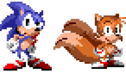 Size: 365x215 | Tagged: safe, artist:i-like-sonic-91, miles "tails" prower, sonic the hedgehog, 2024, duo, frown, hands on hips, looking at viewer, pixel art, simple background, smile, sonic satam, sprite, transparent background