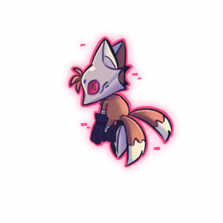 Size: 2048x2048 | Tagged: safe, artist:0vergrowngraveyard, miles "tails" prower, 2026, alignment swap, alternate universe, au:phantom ruby-ied tails, digital static, glitch, infinite tails, infinite's mask, looking at viewer, looking back, looking back at viewer, mid-air, outline, phantom ruby, simple background, solo, white background