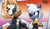 Size: 1818x1044 | Tagged: safe, artist:n0p-matrix, tangle the lemur, whisper the wolf, lemur, wolf, 2026, duo, eyes closed, female, holding hands, idw sonic the hedgehog, lesbian, lesbian pride, one fang, pride, redraw, shipping, signature, smile, tangle x whisper, wink