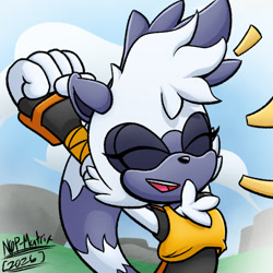 Size: 1080x1080 | Tagged: safe, artist:n0p-matrix, tangle the lemur, 2026, chest fluff, clouds, daytime, eyes closed, mouth open, open smile, outdoors, signature, smile, solo, stretching