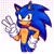 Size: 2048x2048 | Tagged: safe, artist:liquilv, sonic the hedgehog, hedgehog, 2026, abstract background, choker, earring, hand on hip, looking at viewer, male, outline, purple outline, redesign, signature, smile, smiling at viewer, solo, standing, v sign, watermark