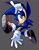 Size: 1352x1725 | Tagged: safe, artist:snoctheroach, sonic the hedgehog, 2026, grey background, looking at viewer, mid-air, pointing, posing, simple background, smile, smiling at viewer, solo, treads